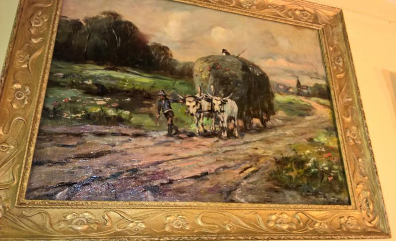 19th Century Painting, 'Farmer with Bull Cart'. Signed. 