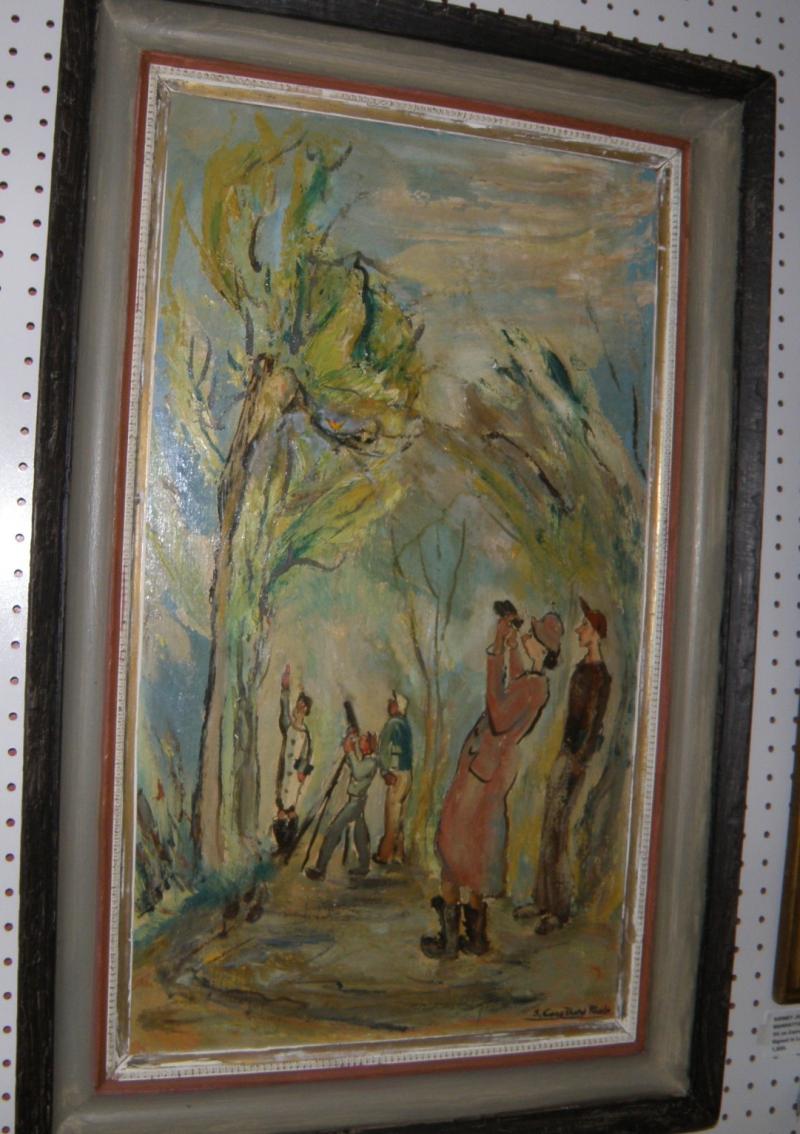 'Bird Watching, oil on masonite, 28 x 16, signed S. Carothers Rhode, titled vers