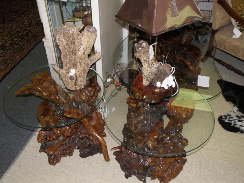 California Redwood Base  Mid-Century Coffee Table and Pair Side Tables from Miam