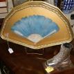 Framed Blue Feather Fan and Bronzed Boot 