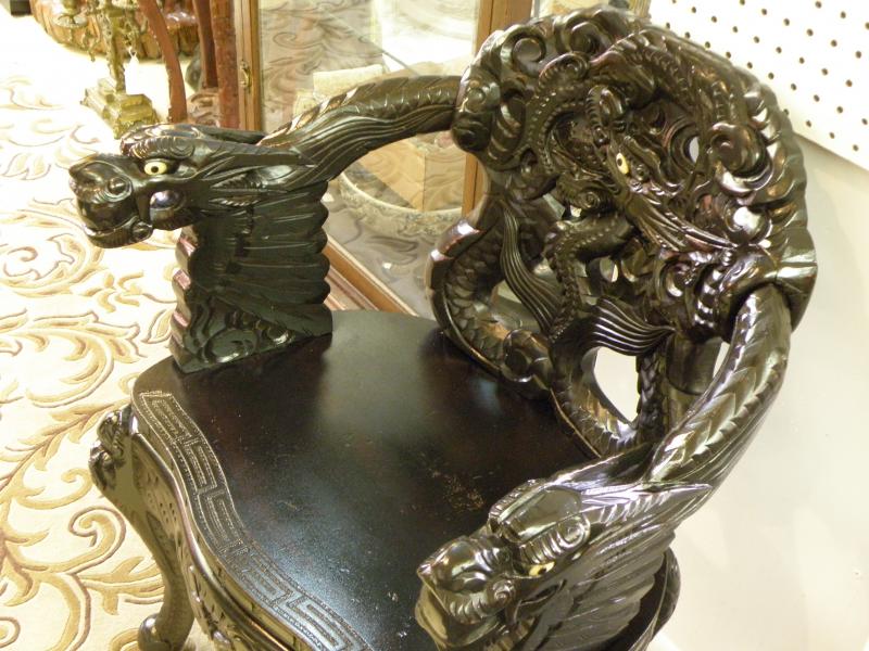Japanese Carved Chair with three Dragons