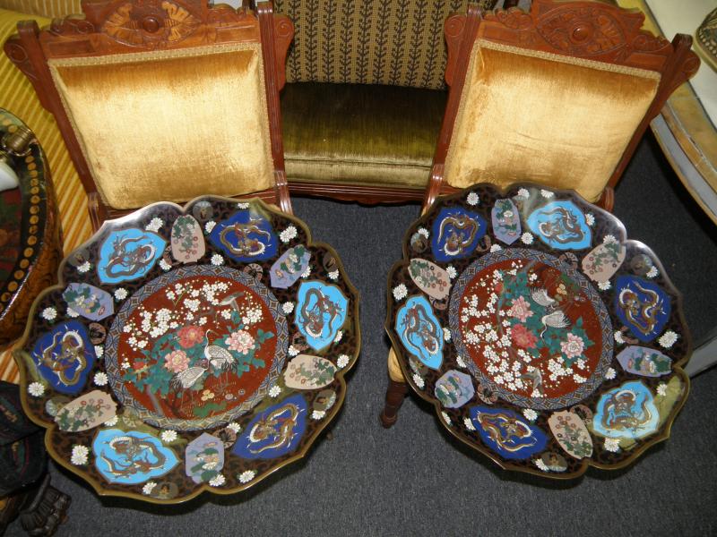 We sold an Exquisite and Rare Pair of Very Large Cloisonne Chargers.﻿ 