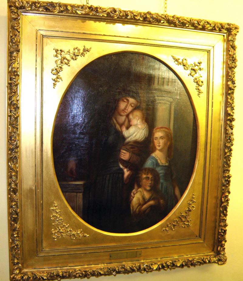 Mother and Children, 19th C. Oil on Canvas 