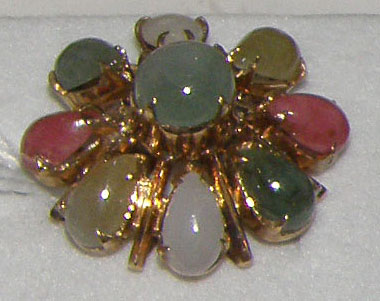 Multiple Color Jadeite and solid 18 Karat Gold Ring 