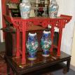 Red Oriental Bench and Urns
