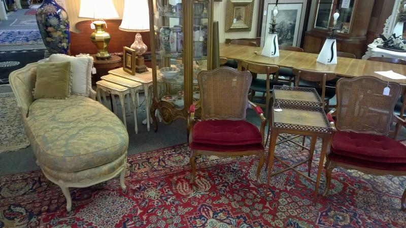 Pair of French Provincial chairs with cane backs  