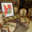 Settee and four arm chairs with Peter Max lithograph 